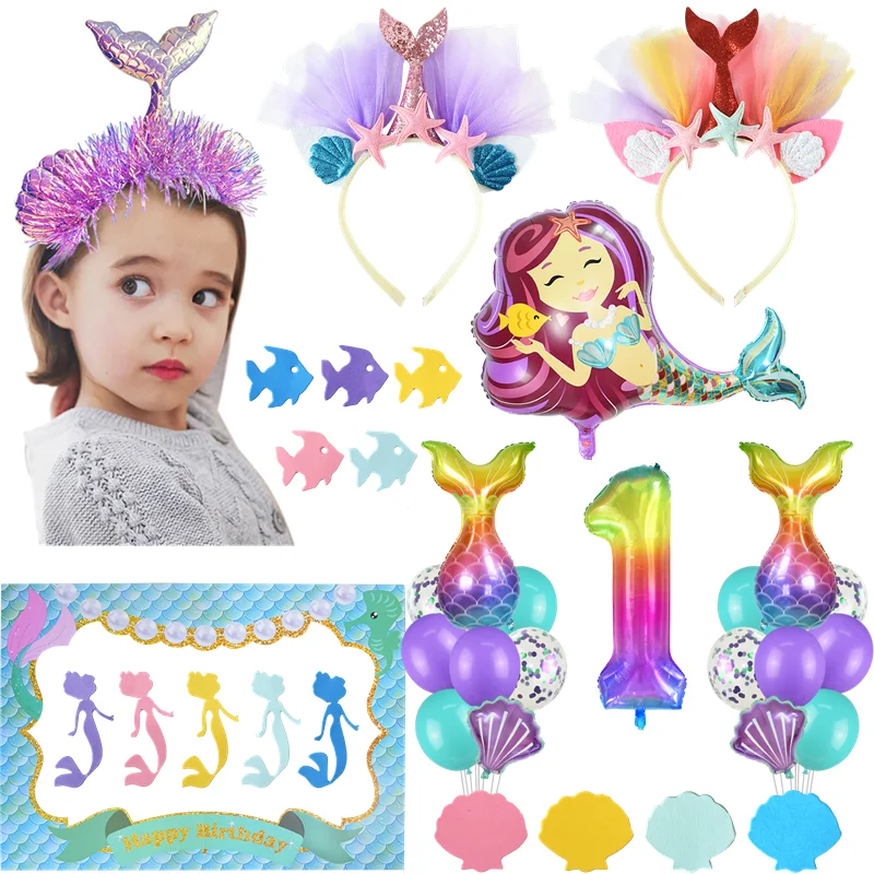 Вечерние шары из фольги в стиле русалки милая повязка на голову русалочка