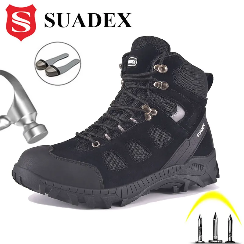 

SUADEX Men Work Safety Boots Anti-smashing Industrial Work Male Shoes Anti-sand Desert Boots Outdoor Ankle Plus EUR Size 37-48