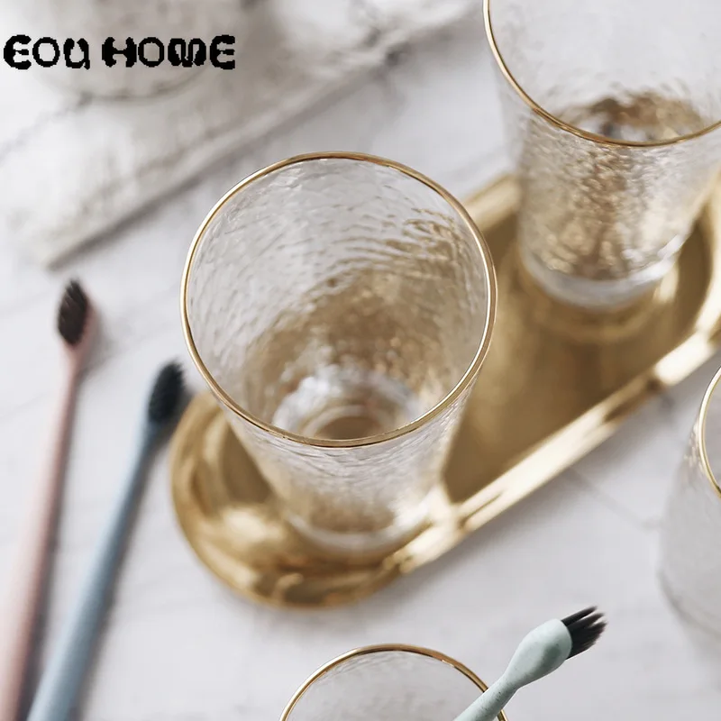 

Heat-resistant Glass Kung Fu Tea Cup Japanese Style Golden Rim Process Round Water Mug Wine Glasses Eco-Friendly Home Teaware