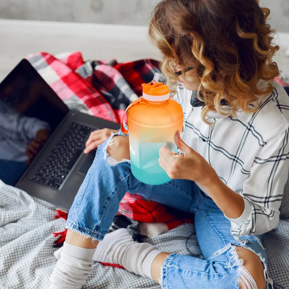 

3780ML Lightweight Water Bottle With Straw Clear Plastic Drinking Bottles Gym Tool Jug BPA Free Sports Water Cup