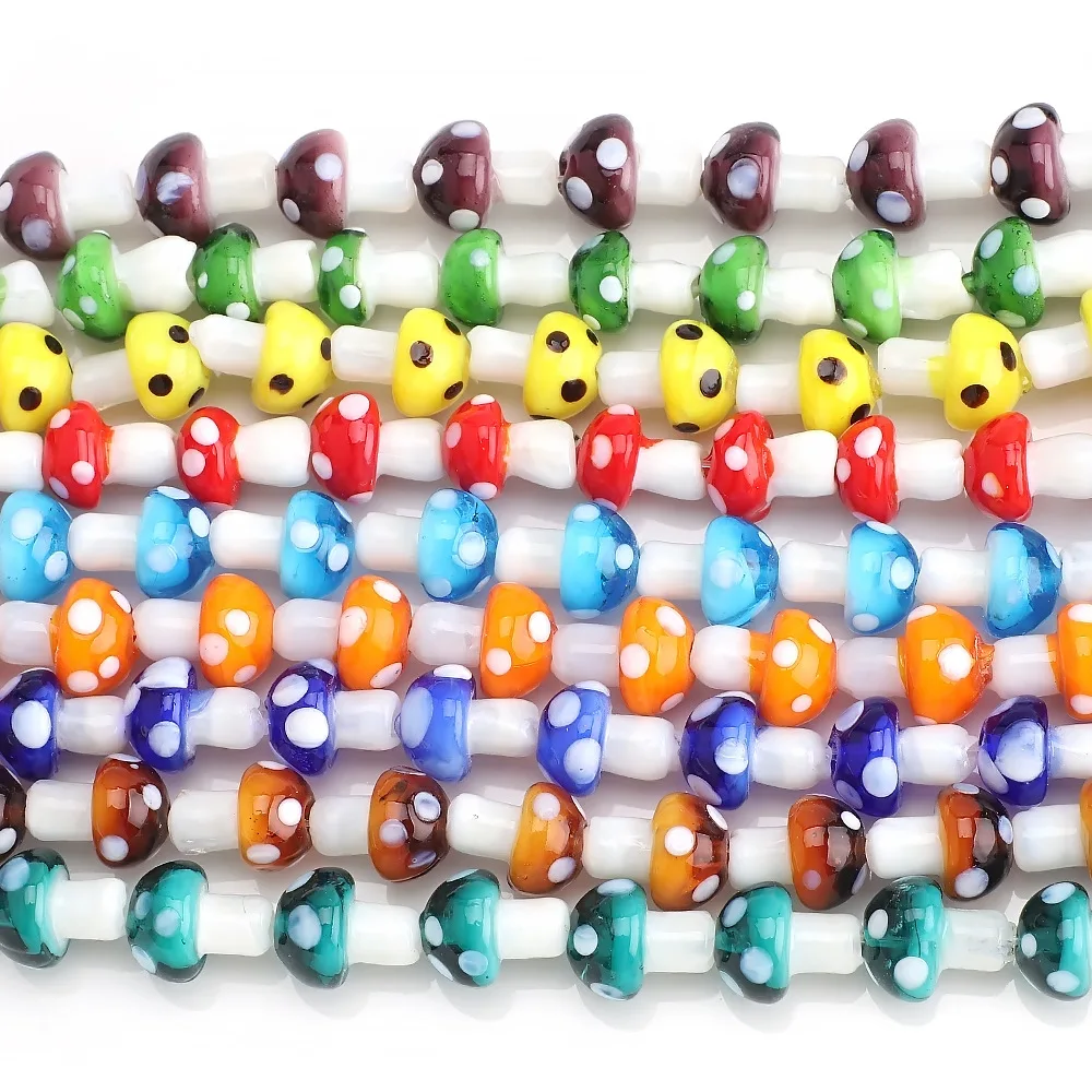 

Oameusa 10Pcs Mushroom Shape Handmade Lampwork Glass Advanced Craftsmanship Loose Beads for DIY Jewelry Making Findings