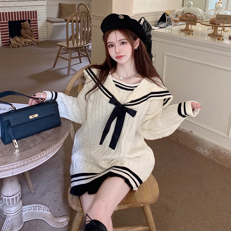 

Новинка для ранней осени, милый и милый свитер с воротником в морском стиле, зимний женский свитер в ленивом стиле, куртка.