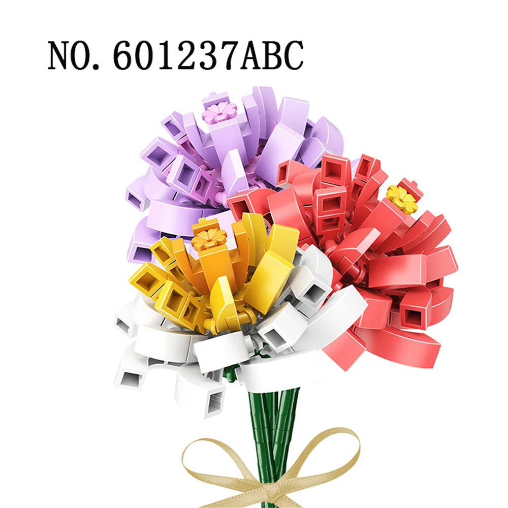 

601237 Colourful Flowers Bouquet Trifolium Repens L 3pcs/lot Plant DIY Mini Blocks Bricks Building Toy for Children Girls Gift