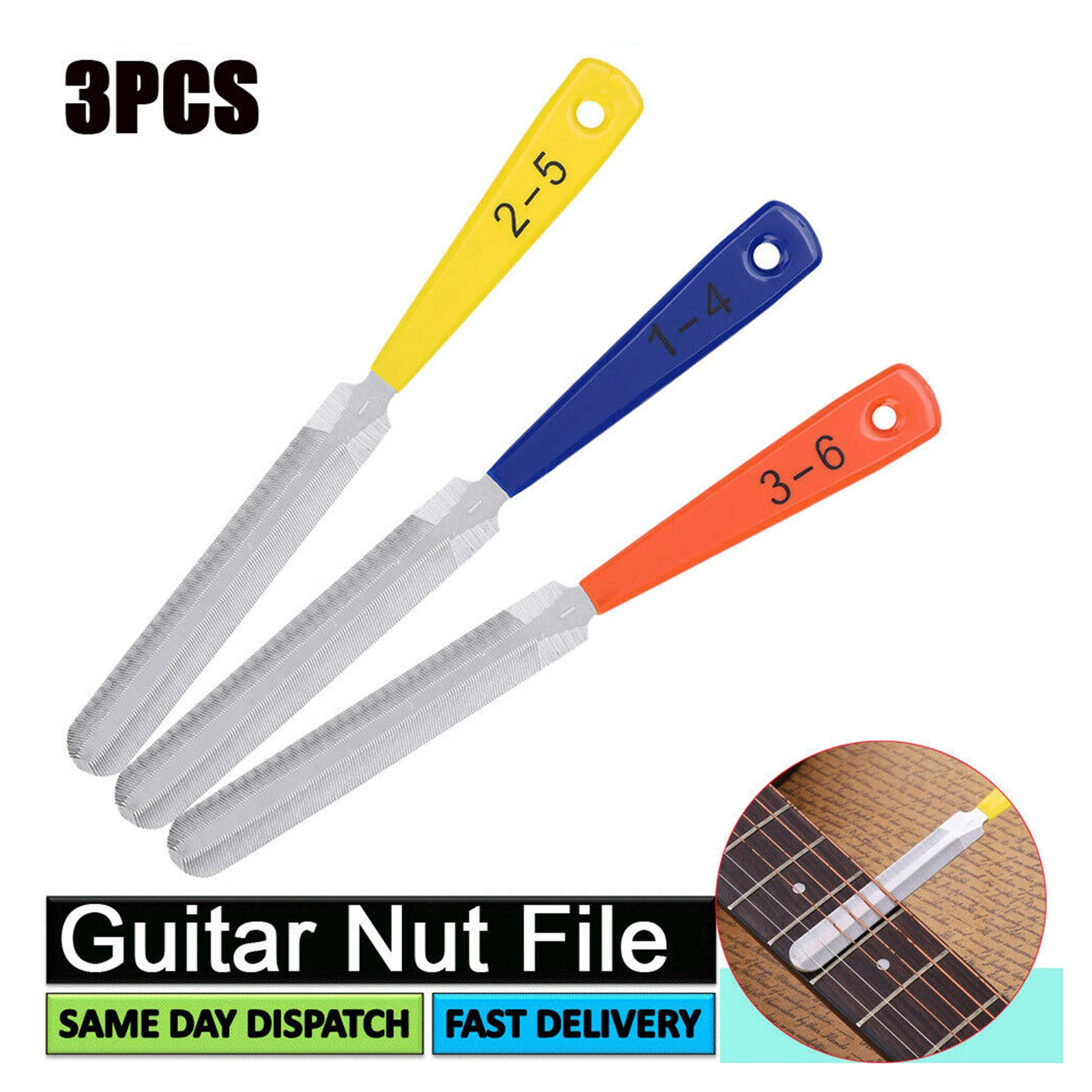 

3pcs Double Edged Guitar Nut Files Saddle Fret Crowning Luthier Repairing Tool for Music Player Portable