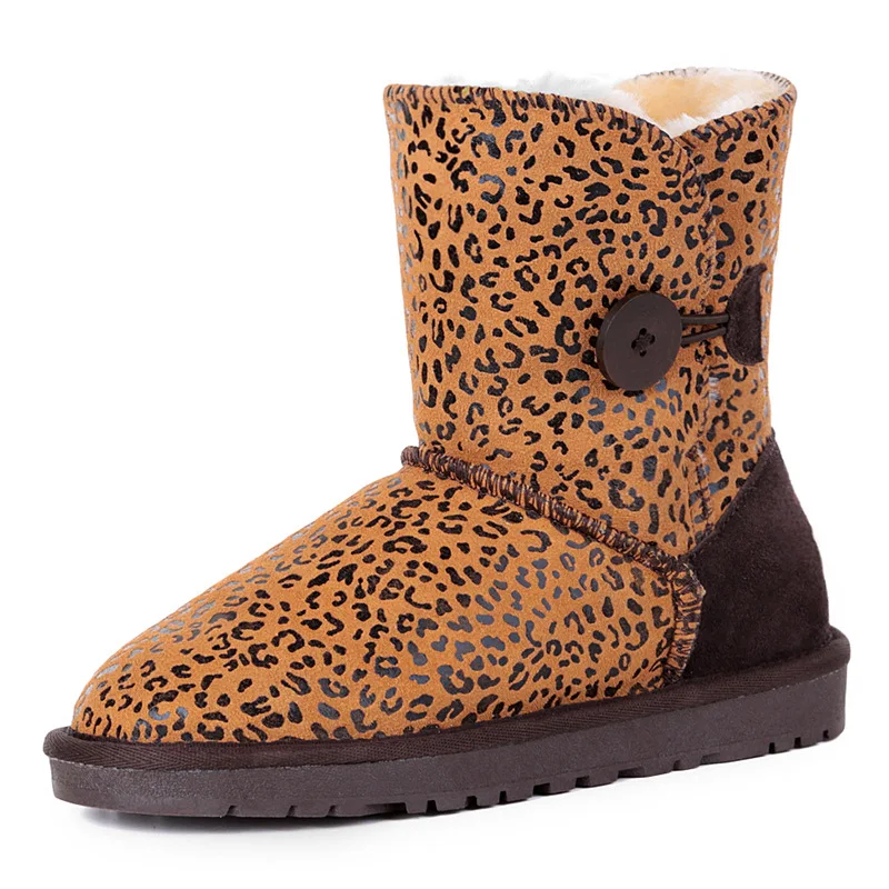 Leopard ; модные зимние сапоги; Коллекция года; классические зимние сапоги из натуральной коровьей кожи; mujer; зимние сапоги из натуральной кожи - Цвет: Leopard