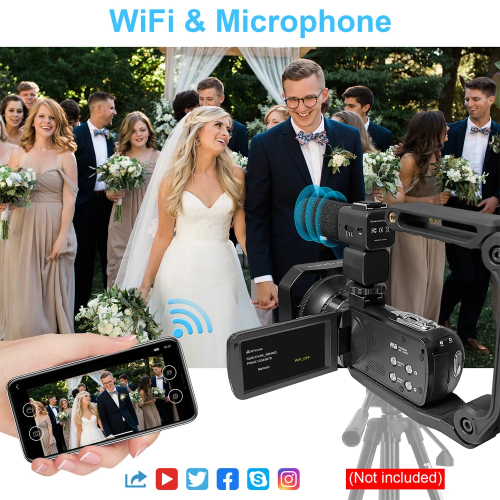 Видеорегистратор 4K 56MP WIFI для Youbute сенсорный экран ночное видение цифровая камера