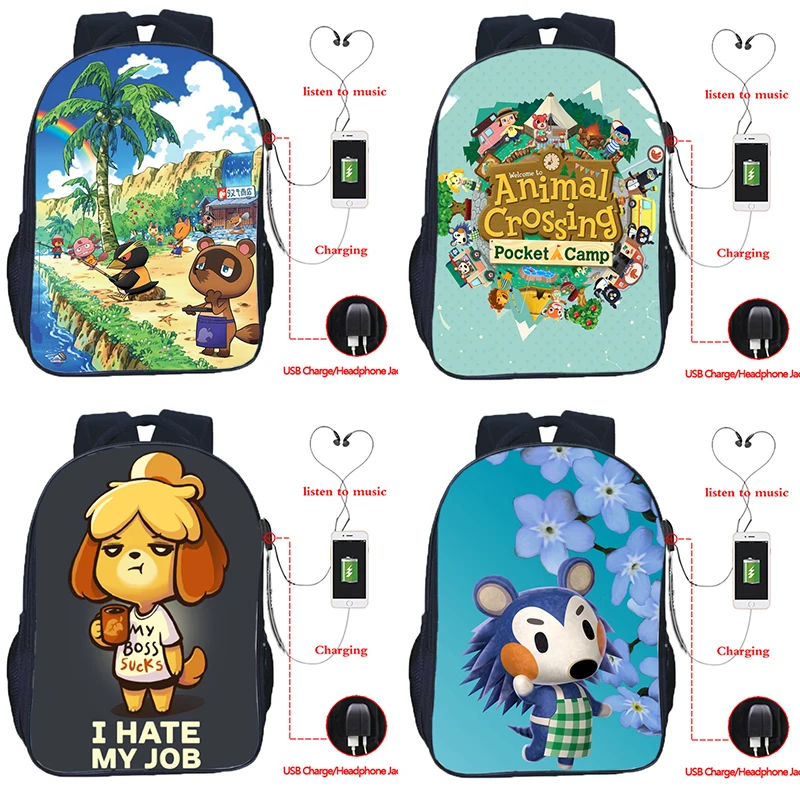 

2020 Hot Animal Crossing USB Charge Backpack Student Cartoon School Bag High Capacity Kids Bookbag Men Women Anime Travel Bag