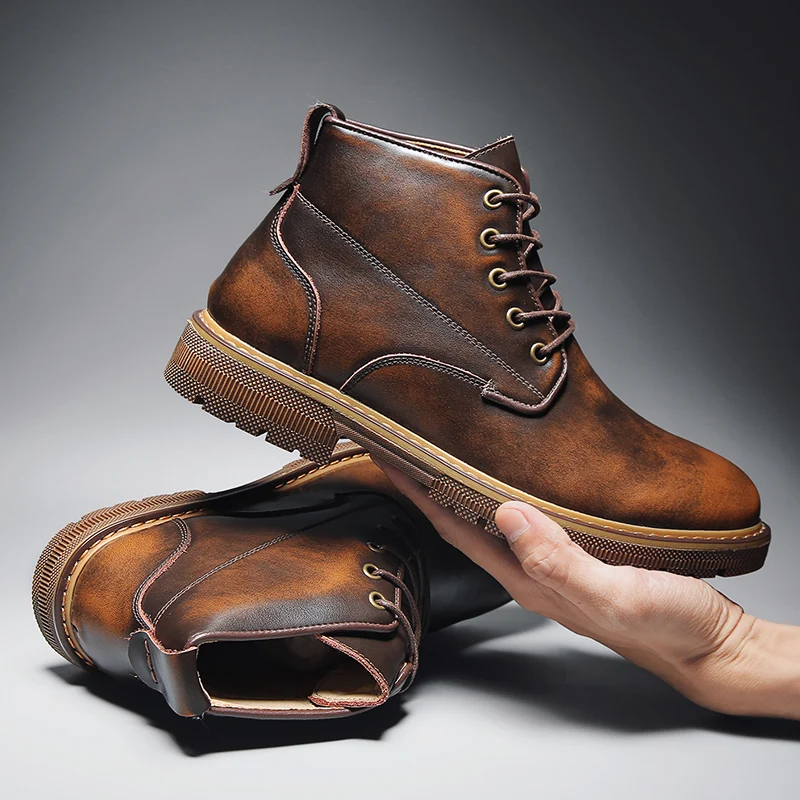 Мужские зимние ботинки водонепроницаемые ботильоны на шнуровке рабочая обувь