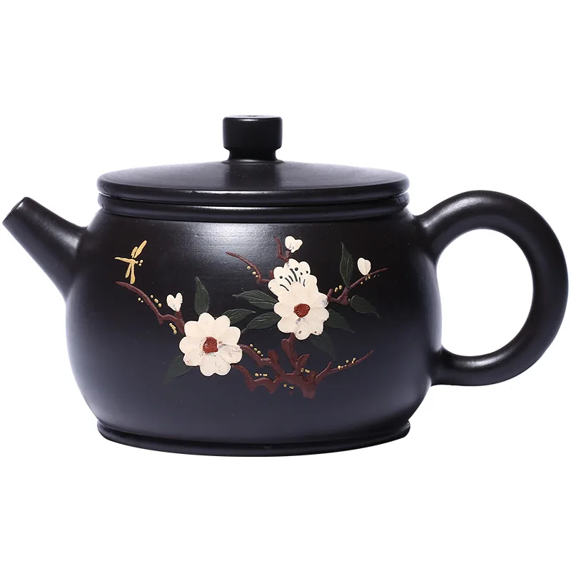 

Zisha teapot Yixing raw black mud handmade peony Hanwa teapot