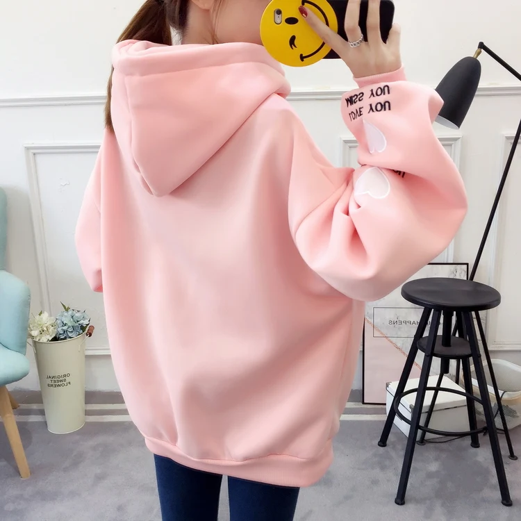 

Autumn Winter Oversize Hoodies LOVE YOU MISS YOU Print Harajuku Loose Pocket Hoodies Women Pullover Female Sweatshirt