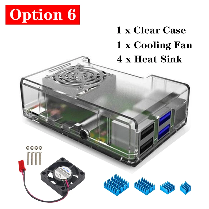 Option 6 Новейший ABS чехол для Raspberry Pi 4 пластиковый корпус черный прозрачный корпус охлаждающий вентилятор кулер для Raspberry Pi 4 Модель B - Цвет: Option 6