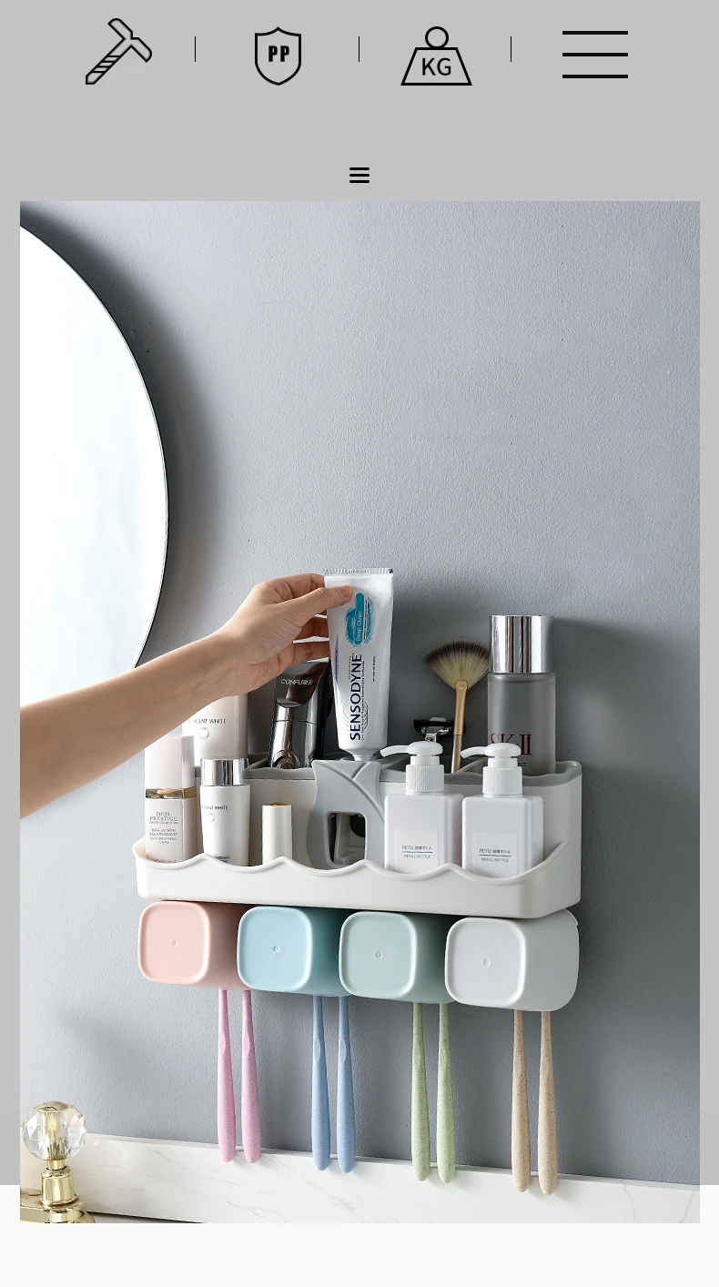 4pcs Multifunctional Toothbrush Holder Bathroom Accessories Set Automatic Toothpaste Dispenser Holder Bathroom Storage