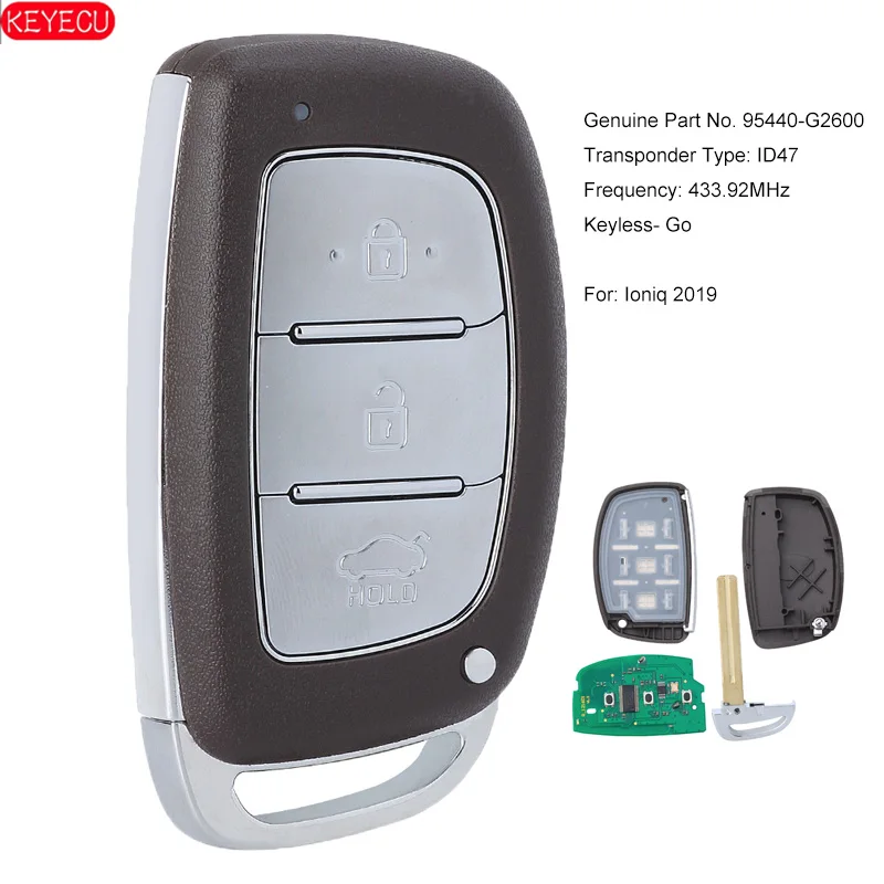 KEYECU Keyless Go FSK 433 92 MHz ID47 умный дистанционный ключ брелок от машины для Hyundai Ioniq 2019 P/N: