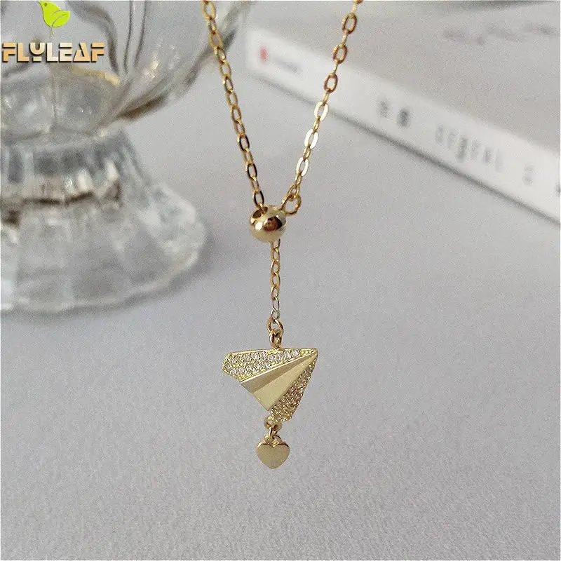 Форзац бумажный самолет сердце 18k золото ожерелье s & Кулоны Настоящее серебро 925