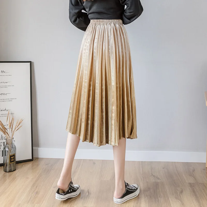 Золотистая бархатная плиссированная юбка градиентного цвета металлическая