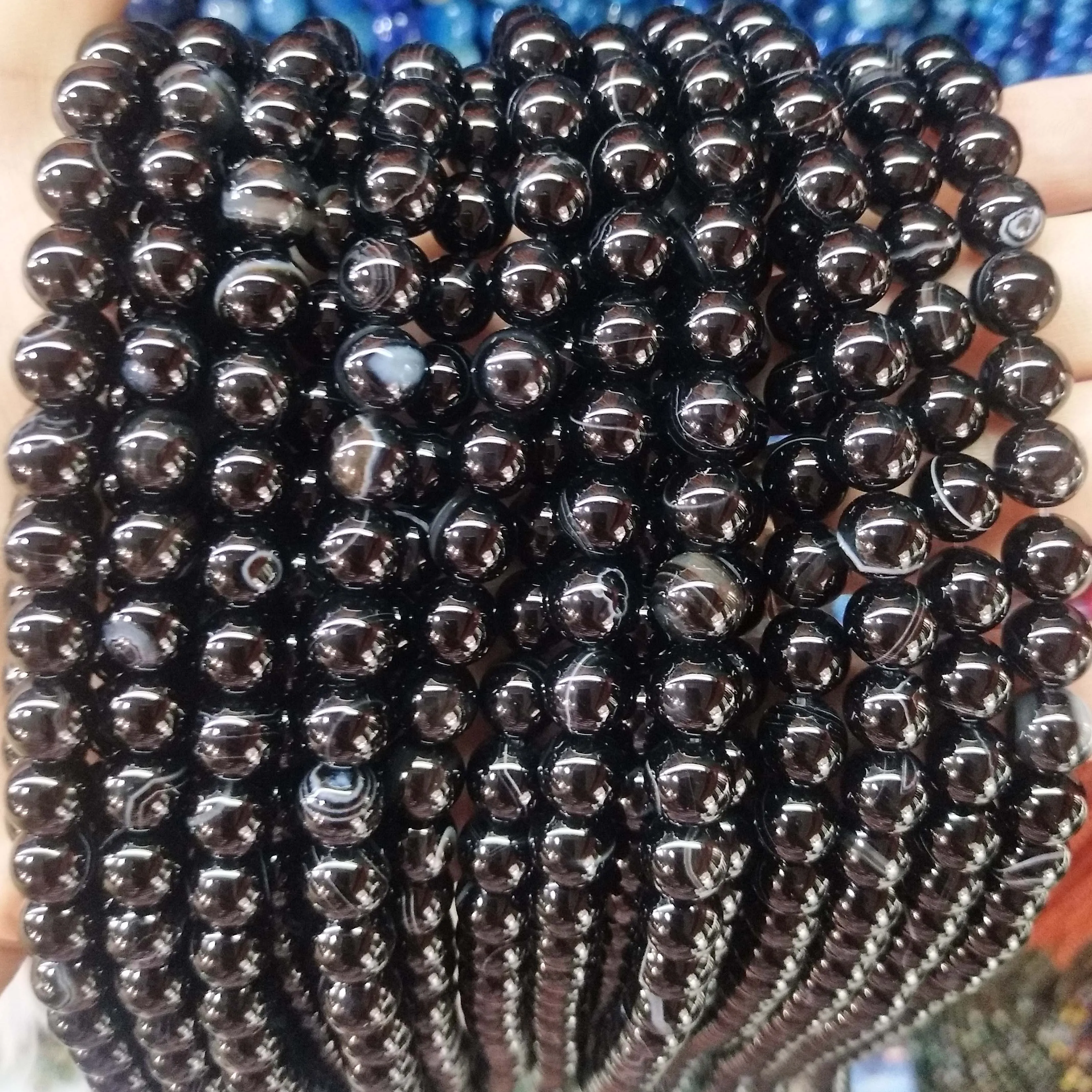 Black striped agate Натуральный камень агат Стекло круглый незакрепленный камень бусины для самостоятельного изготовления ювелирных изделий браслет материал ожерелья 4681012 мм - Цвет: Black striped agate
