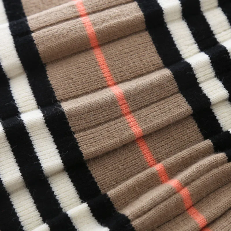 

Girls Khaki Clothes Sets Autumn Winter Kids Casual Cardigan Sweater With Striped Skirt 2 Piece 3-7 Years Children Clothing Suits