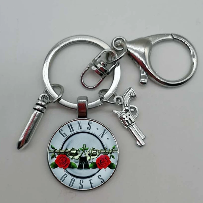 Мода Пистолеты n брелоки с розами в искусстве Стекло купол BPGNR логотип брелок