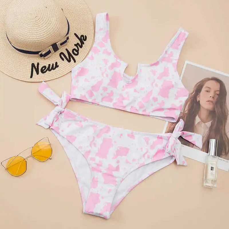 

2021 split swimsuit Cow Print bow Sexy Bikini Swimsuit woman