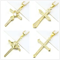 high quality aaa cubic zirconia cz zircon copper metal cross necklaces pendants for women stainless steel gold chain necklace