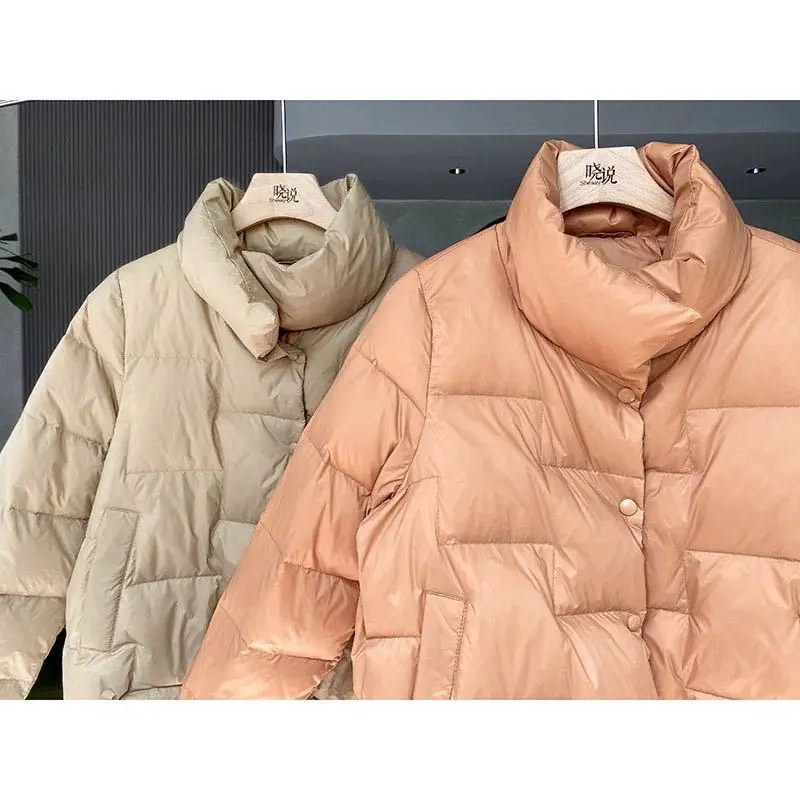 

Autumn and winter Korean casual simple temperament fashion solid color 90 white duck down short down jacket female trend