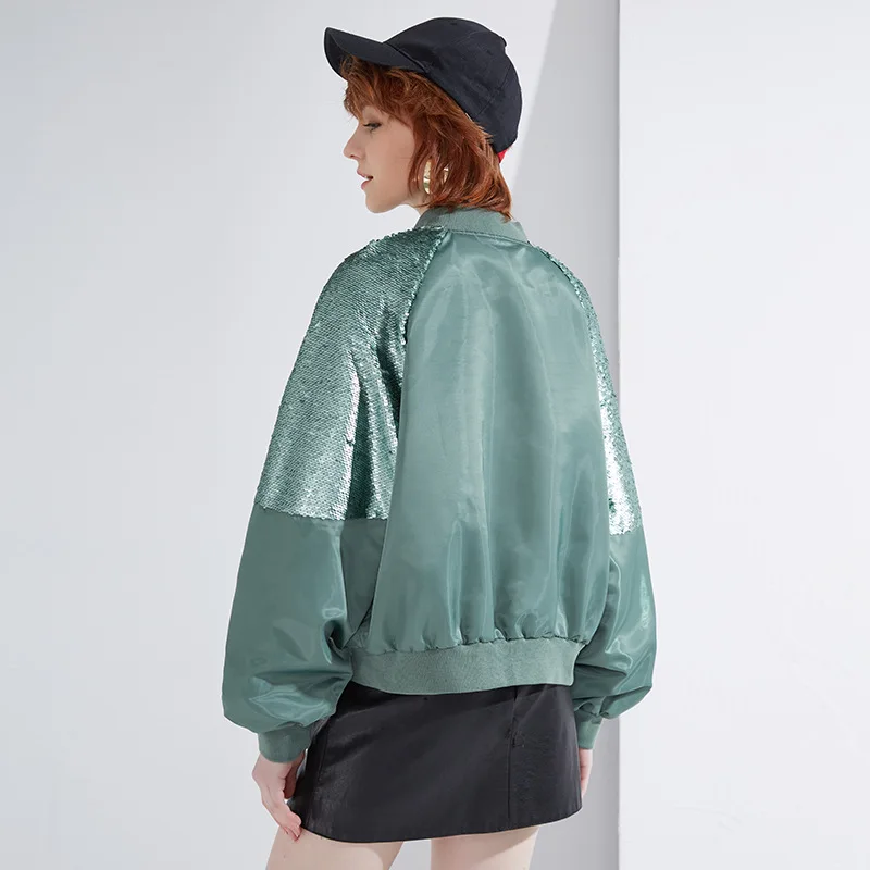 Женский бейсбольный плащ с блестками свободный однотонный