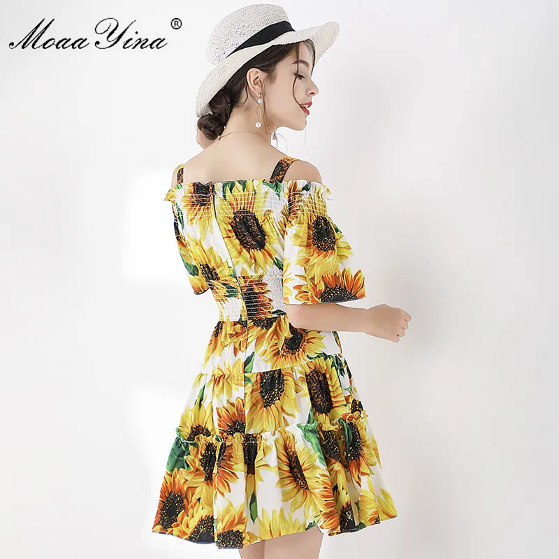 Женское платье с принтом подсолнухов MoaaYina летнее дизайнерское эластичной талией