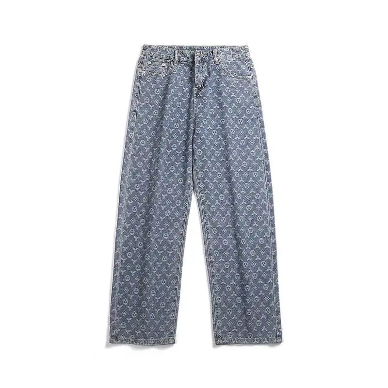 Джинсы мужские жаккардовые с широкими штанинами винтажные прямые брюки-багги