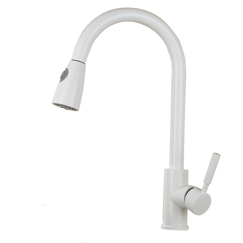 

Universal Rotatable Retractable 304 Stainless Steel Pull-out Kitchen Faucet Oatmeal Color Hot and Cold Washing Basin