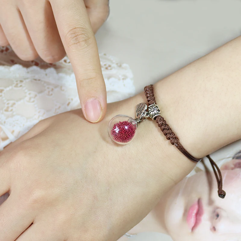 

2PCS 14/16MM Glass Ball pendant Bracelet Handmade Woven Bracelet Adjustable Bracelet Wishing Bracelets