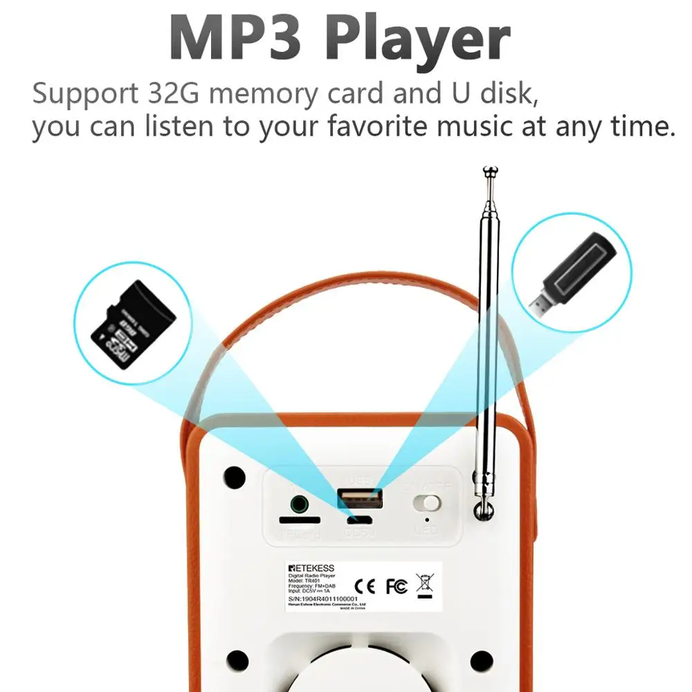 Retekess TR401 коричневый и белый портативный fm радио DAB +/FM RDS карманный цифровой