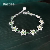 bastiee green maple leaf 999 sterling silver bracelet for women vintage cloisonne enamel bracelets hmong handmade luxury jewelry