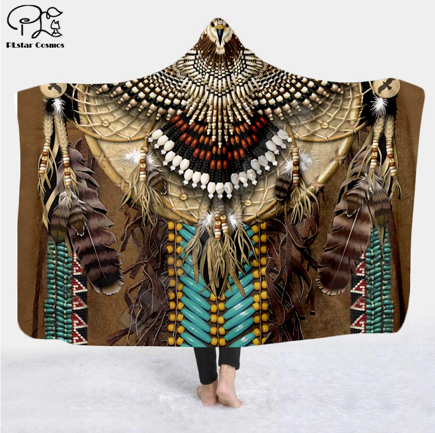 Черное Оригинальное индийское одеяло с капюшоном череп Лакота солдат буйвола