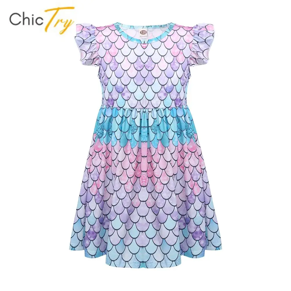 Детское летнее платье принцессы для девочек Платье русалки с короткими пышными