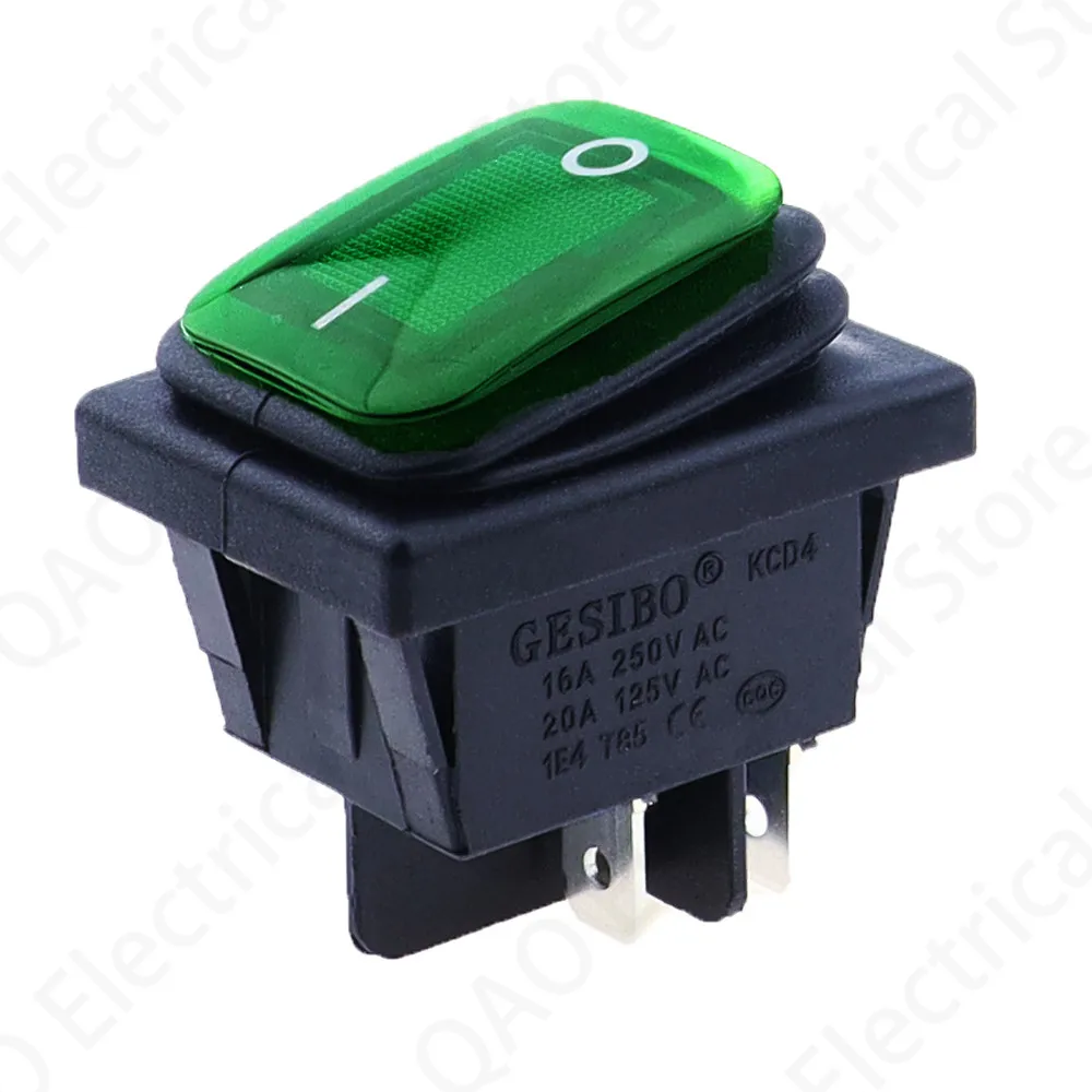 KCD4 20A/250V 4 Pin DPST IP67 море светодиодный Водонепроницаемый кулисный переключатель с 12V