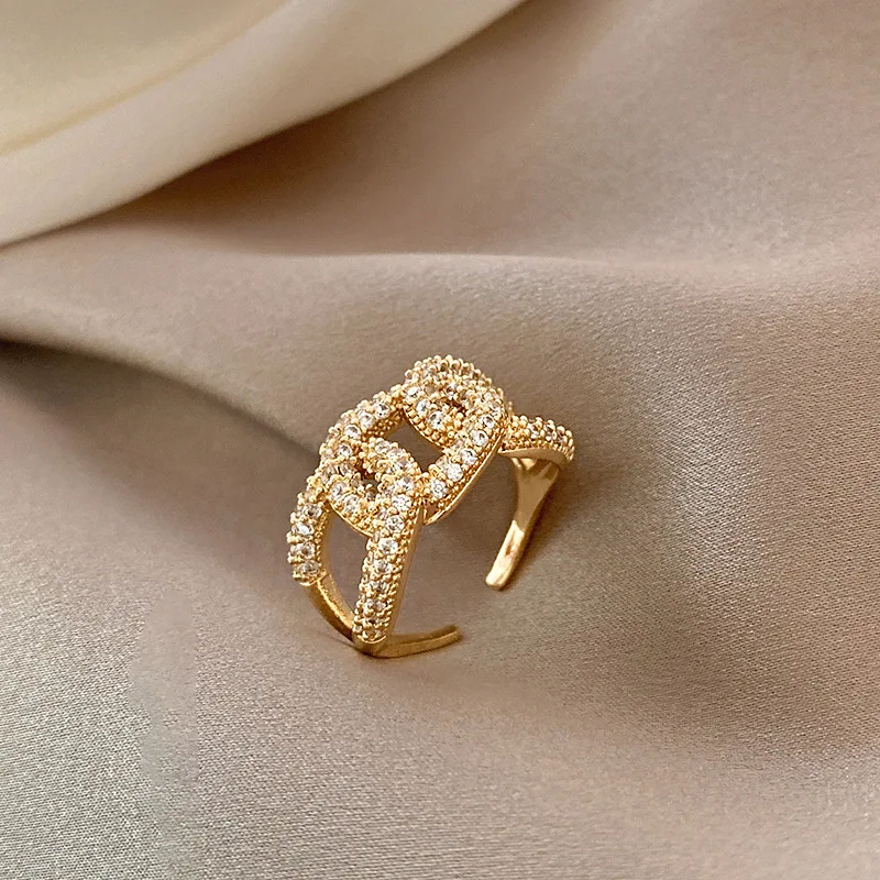 

New Trendy Geometric Adjustable Ring For Women Fashion Korean Style Metal Gold Plated Zircon Rings Girls Wedding Jewelry Gifts