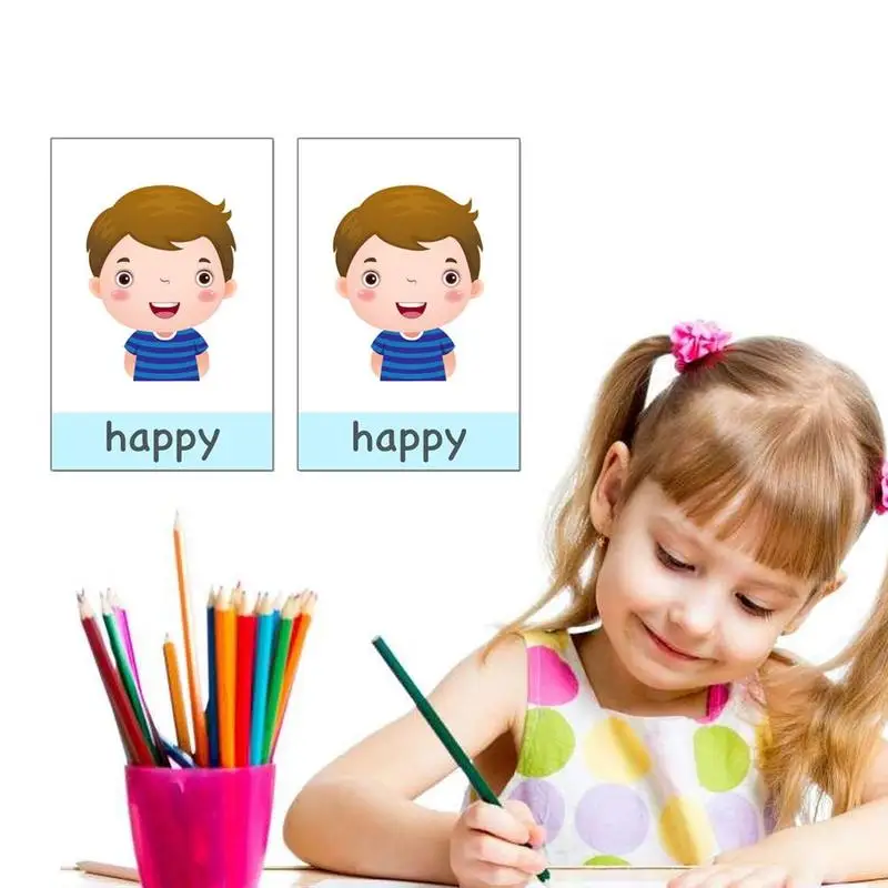 14pcs Montessori Kids English Learning Cards Cartoon Emotion Flash Card For Children Baby Early Educational Memory Game Toys | Игрушки и