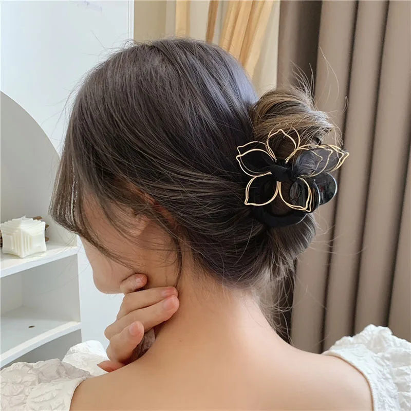 

ncmama Hair Accessories Summer New Chiffon Hair Claw Bowknot Hollow Flowers Female Shark Catching Hair Catching Hair Accessories