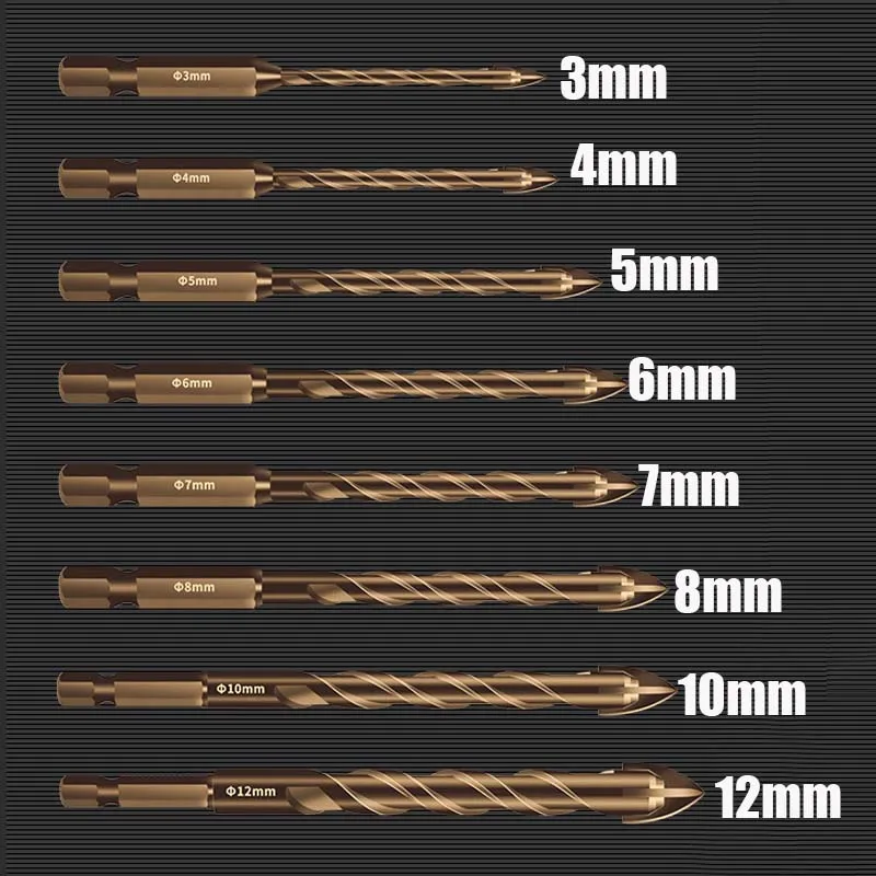

Набор сверл с шестигранным хвостовиком, комплект из 3-12 мм для работ по дереву, для плитки, стекла, керамики, бетона