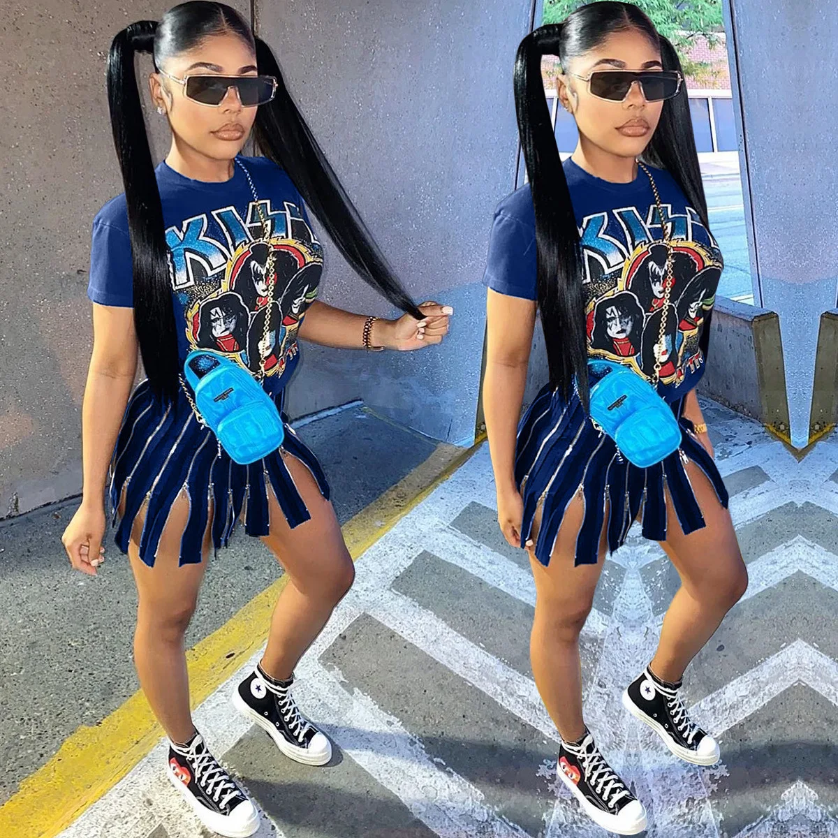 Женское платье-футболка с коротким рукавом на молнии | Женская одежда