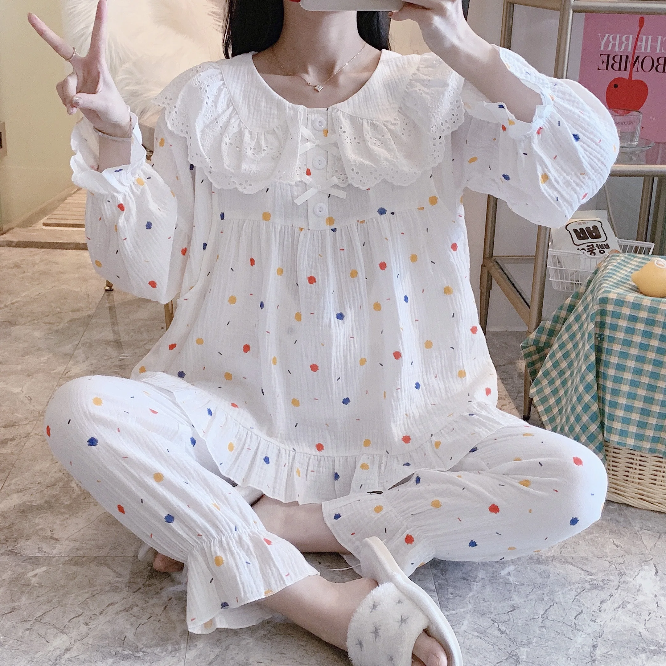 Пижама для грудного вскармливания из 100% хлопка тонкая Удобная дышащая ночная