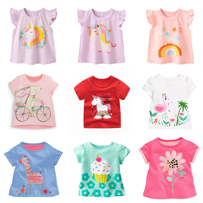 Kids Girls Summer Cartoon Clothes Baby Tshirt Children Unicorn Clothing Kids Graphic T Shirt Tee kids sequins heart graphic tee