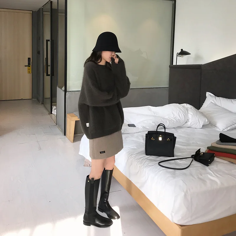 

2020 Auutmn Winter Women Sweater Pullovers Fashion O Nevk Loose Female Kintted Chic Soild Color Sweet Warm Lazy Style