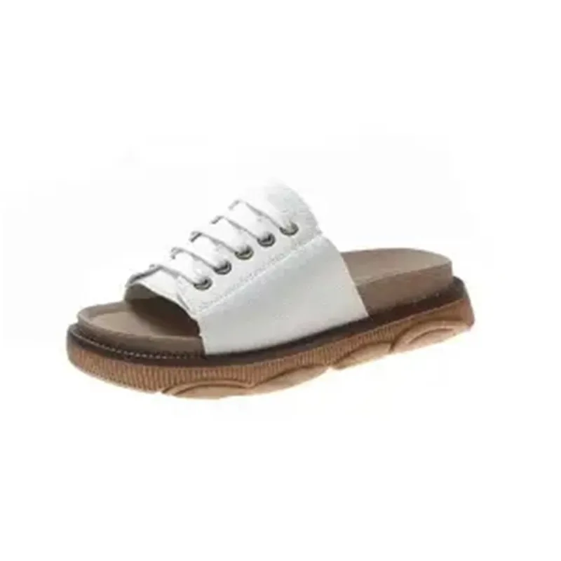 

Summer women's thick bottom large soft bottom muffin bottom casual muffin bottom lace up antiskid round head open toe slippers