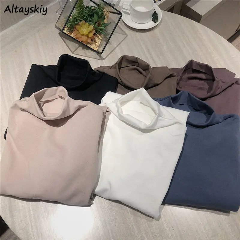 

Long Sleeve T-shirts Women Slim Fashion Simple Vintage Basic Black Soft Ladies Tops Tee All-match Spring Fall College Femme Tees