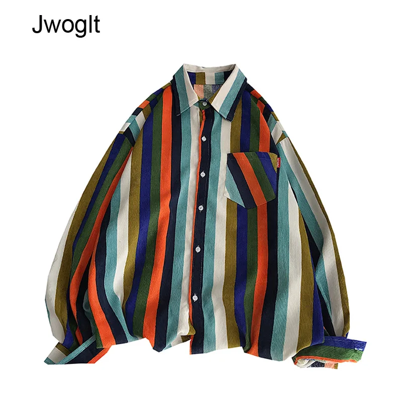 Рубашка мужская Вельветовая в полоску Повседневная Свободная блуза с длинным