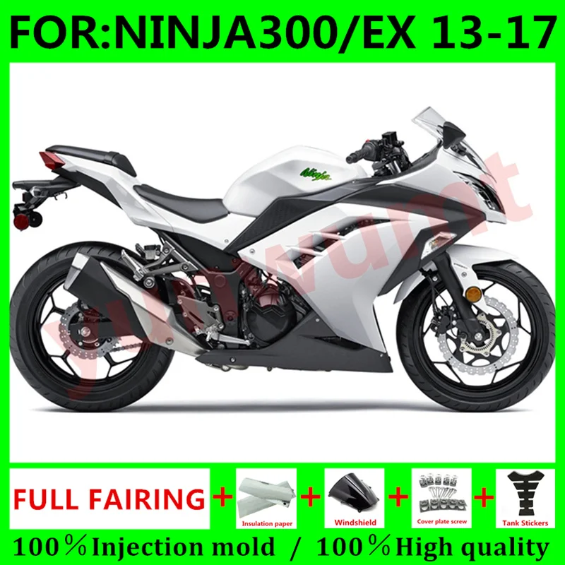 

Комплект обтекателей для мотоцикла из ABS под давлением 100%, подходит для Kawasaki NINJA300 Ninja EX 300 12 13 14 15 16 17, обтекатель черного и белого цвета