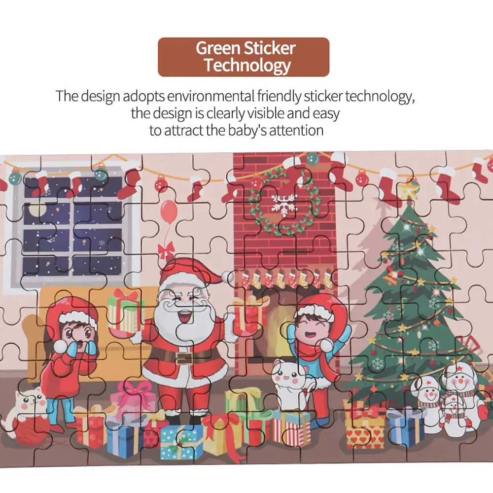 

60 Pcs Christmas Puzzle Children Wooden Puzzles Spelling Toys Kid Cartoon Santa Claus Jigsaw Iron Box Educational Toy Xmas Gift