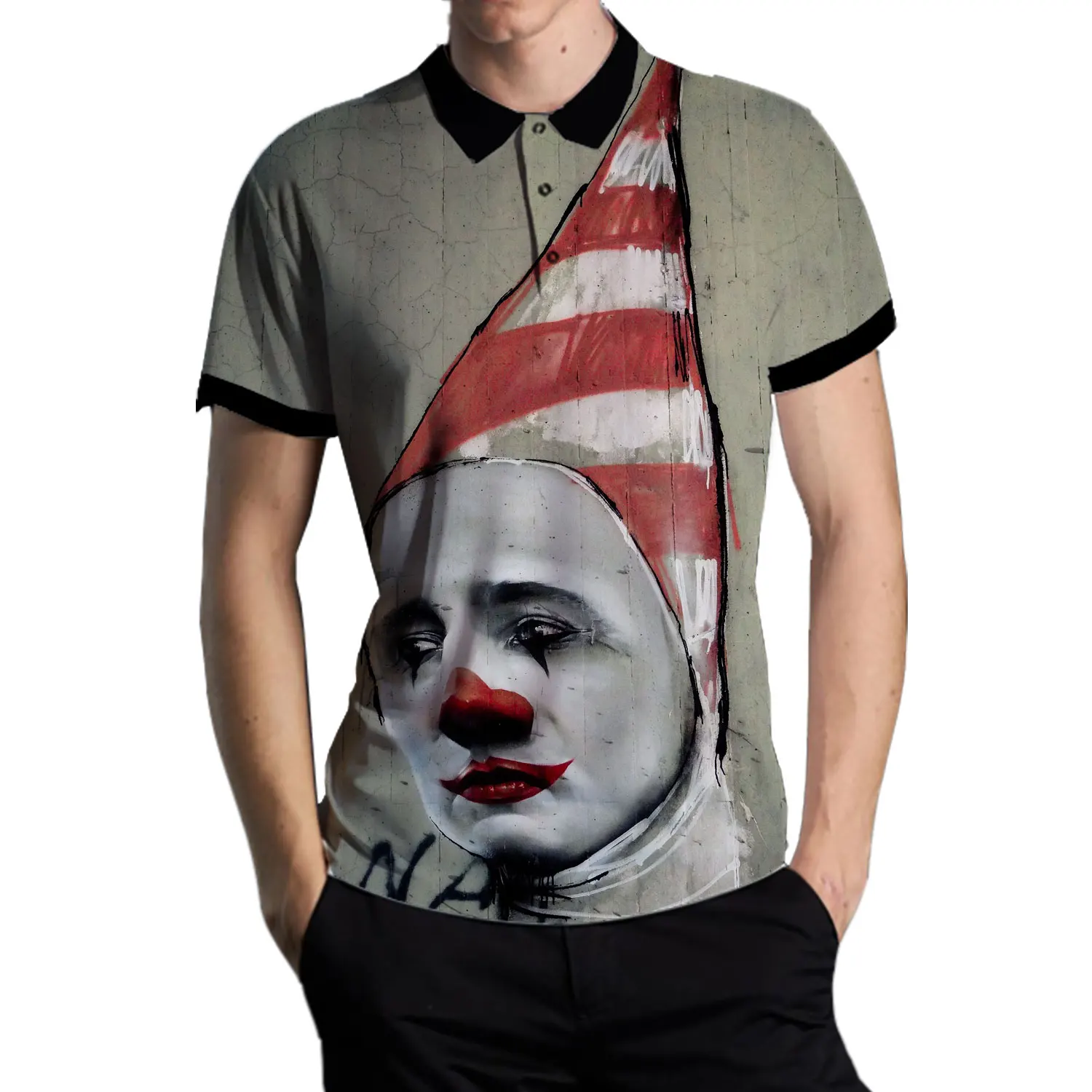 

SONSPEE 3D Business Casual Clown Face Print POLO Shirt Summer Men's Fashion Home Trend Compassionate Large Size Loose Short Slee