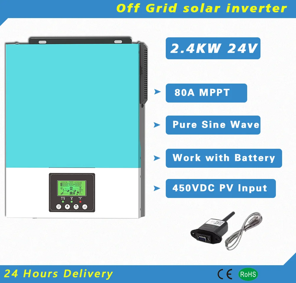 

2400W 24V Off-grid Solar Inverter DC to AC Converter Work with Batteries With 80A MPPT solar controller Wi-FI Monitor